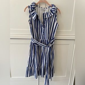 Sue Sartor Sleeveless Cobalt Blue Watercolor Stripe ruffle collar
